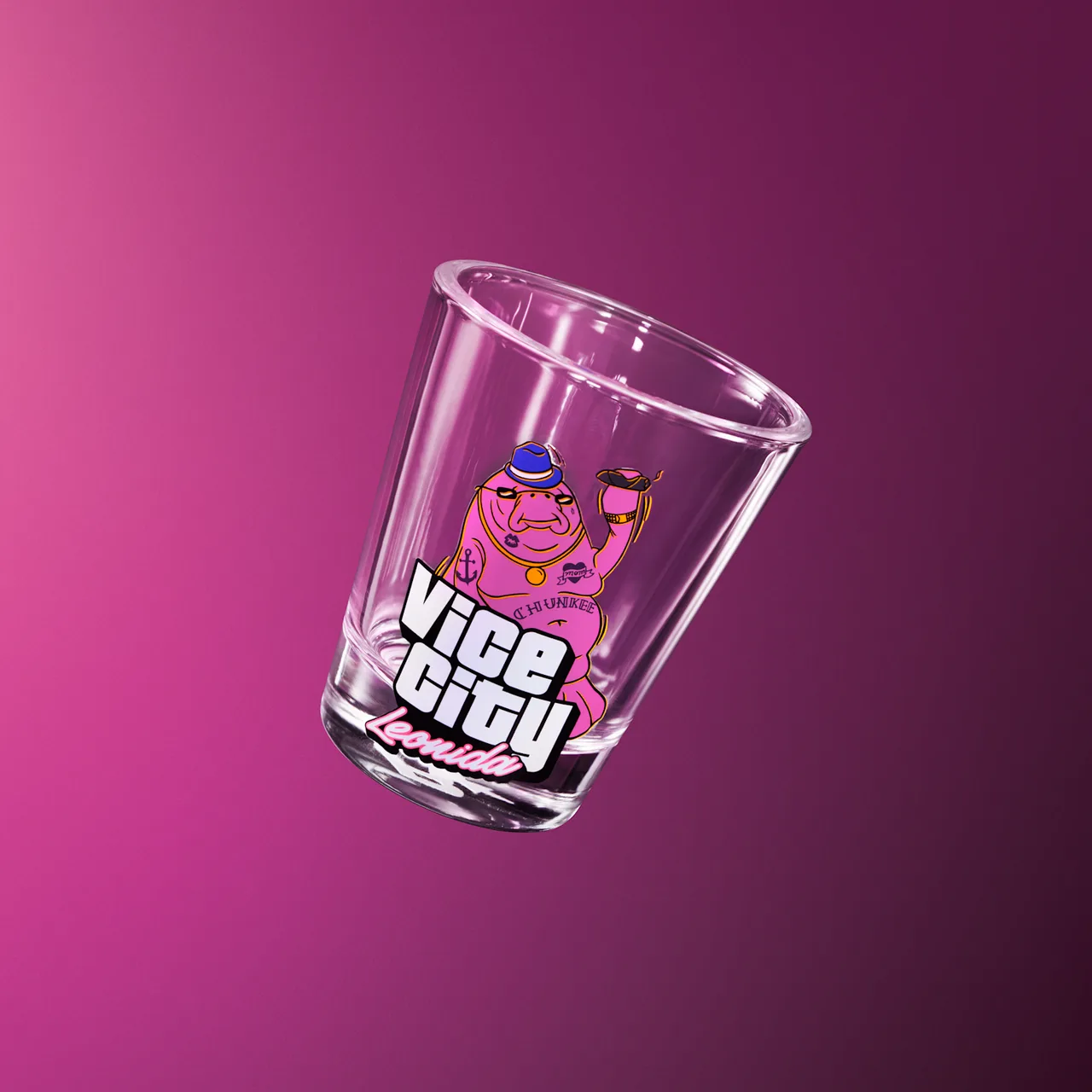 Chunkee the Manatee shot glass.