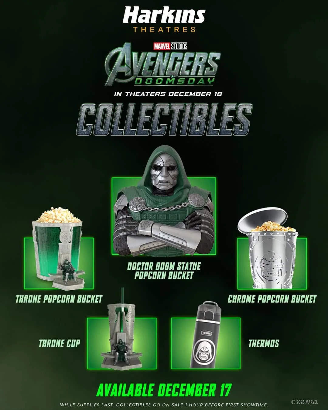 Harkins' statue, throne and chrome buckets, throne cup and thermos