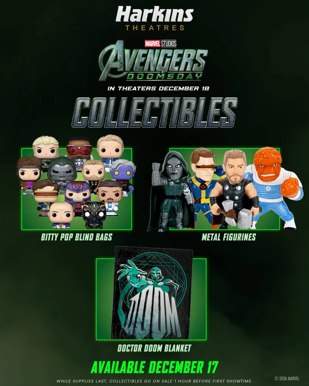 Harkins' Bitty Pop blind bags, metal figurines and Doctor Doom blanket
